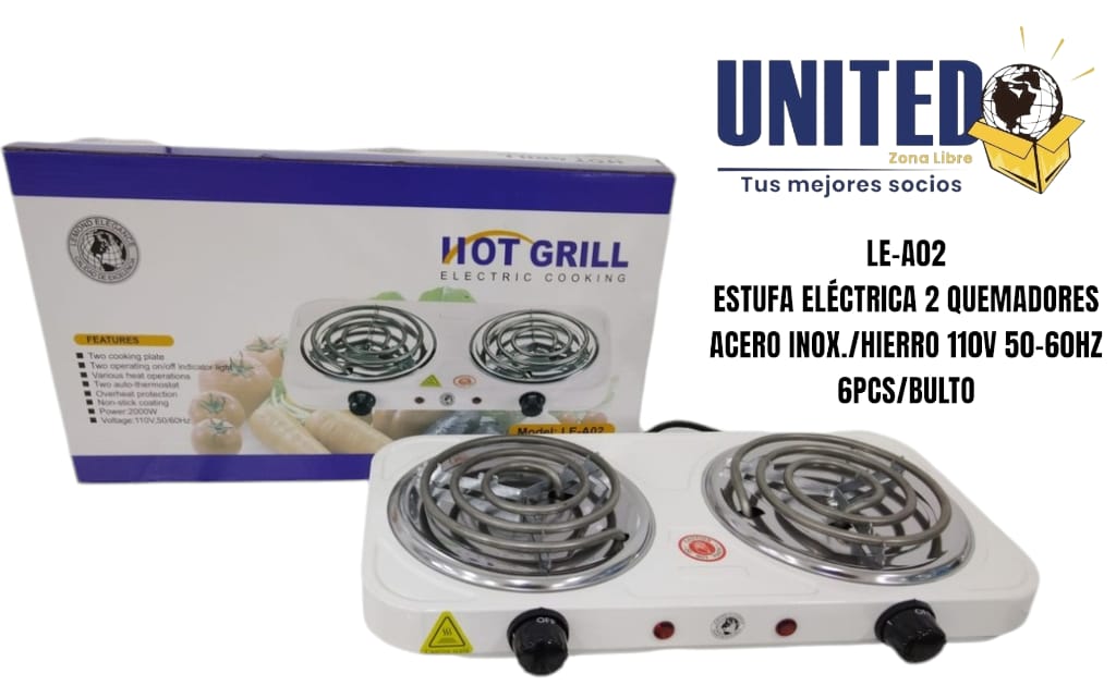 ESTUFA ELECTRICA 2 QUEMADORES ACERO INOX/HIERRO 110V 50-60HZ