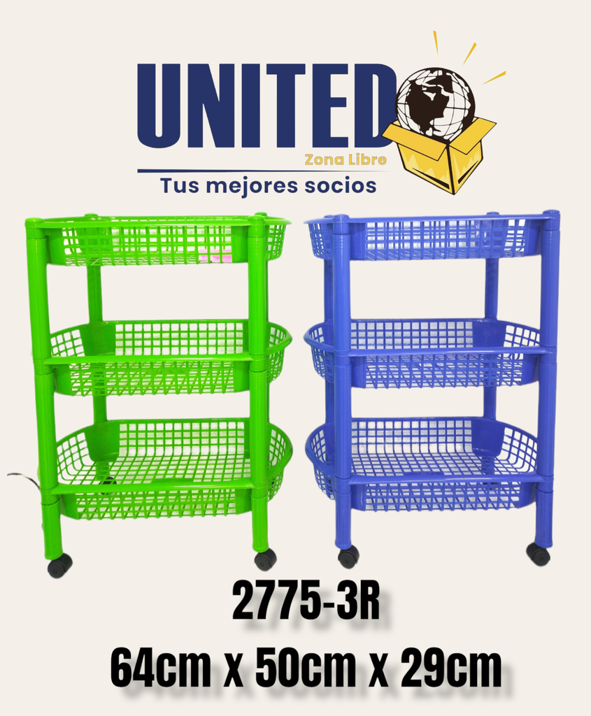 ORGANIZADOR PLASTICO RECTANGULAR 3 RACK C/RUEDAS