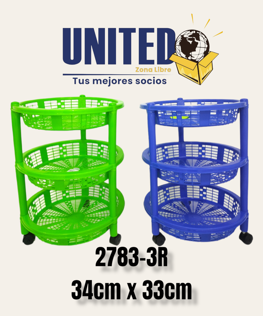 ORGANIZADOR PLASTICO REDONDO 3 RACK C/RUEDAS