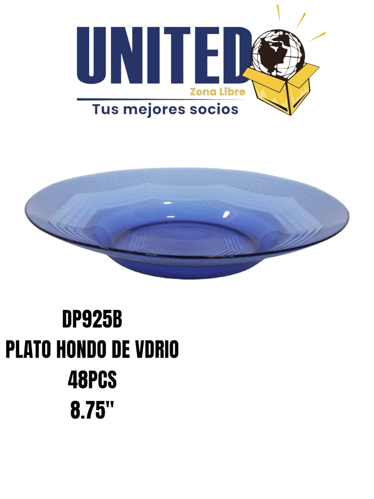 PLATO HONDO DE VIDRIO COLOR AZUL DE 8.75" (copia)