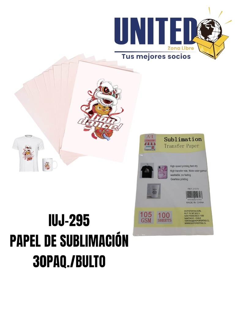 PAPEL PARA SUBLIMACION (100 HOJAS)