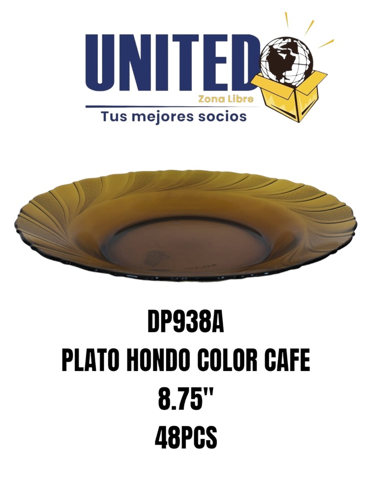PLATO HONDO DE VIDRIO COLOR CAFÉ DE 8.75"