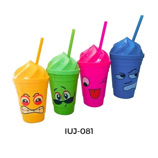[IUJ-081] VASO PLASTICO EMOJI COLORES C/TAPA