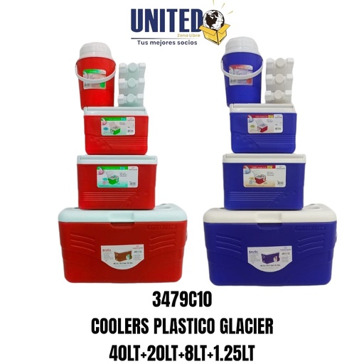 [3479C10] COOLERS PLÁSTICO - GLACIER 40LT + 20LT + 8LT + 1.25LT