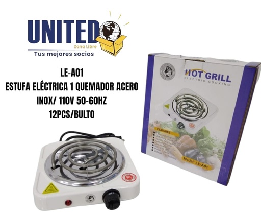 [LE-A01] ESTUFA ELECTRICA 1 QUEMADOR ACERO INOX/HIERRO 110V 50-60HZ