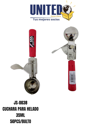 [JS-0038] CUCHARA PARA HELADO DE 35 ML, MANGO ROJO