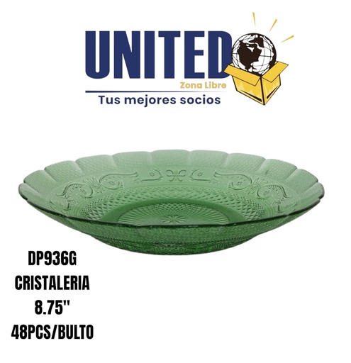 [DP936G] PLATO HONDO DE VIDRIO COLOR VERDE DE 8.75"