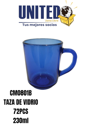 [CM0801B] TAZA DE VIDRIO COLOR AZUL 230ML