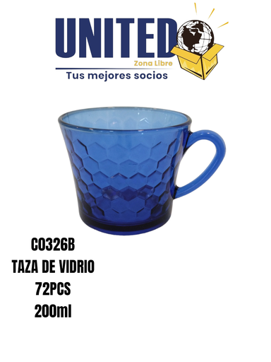 [C0326B] TAZA DE VIDRIO COLOR AZUL 200ML