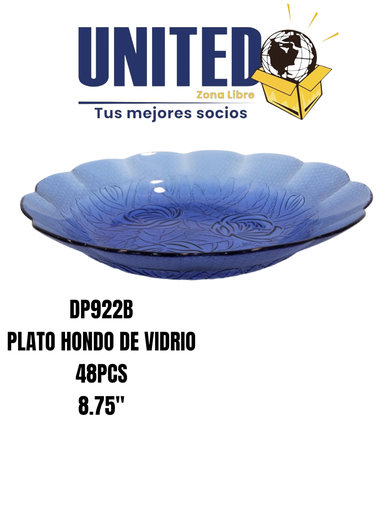 [DP922B] PLATO HONDO DE VIDRIO COLOR AZUL DE 8.75" (copia)