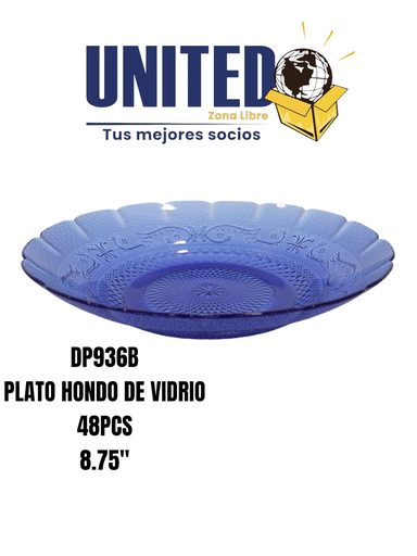 [DP936B] PLATO HONDO DE VIDRIO COLOR AZUL DE 8.75" (copia)