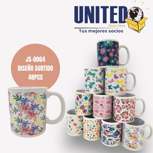 [JS-0064] TAZA MARIPOSAS/FLORES - 11OZ