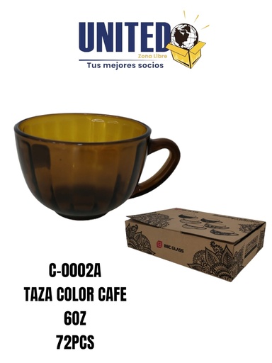 [C0002A] TAZA DE VIDRIO COLOR CAFÉ DE 8OZ (copia)