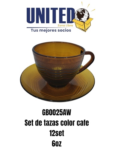 [GB0025AW] SET DE 6 TAZAS + 6 PLATOS DE VIDRIO COLOR CAFÉ (copia)